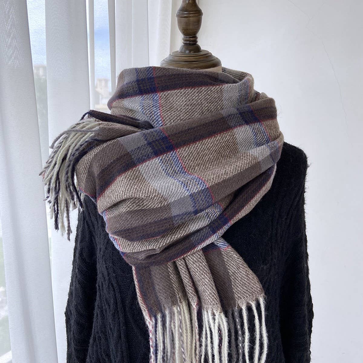 PLAID FAUX CASHMERE MID LENGTH SCARF FOR WINTER_CWASC1456