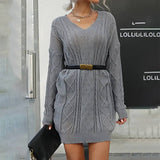 Women Solid Color Twist Sweater Dress_Cwdsd1961