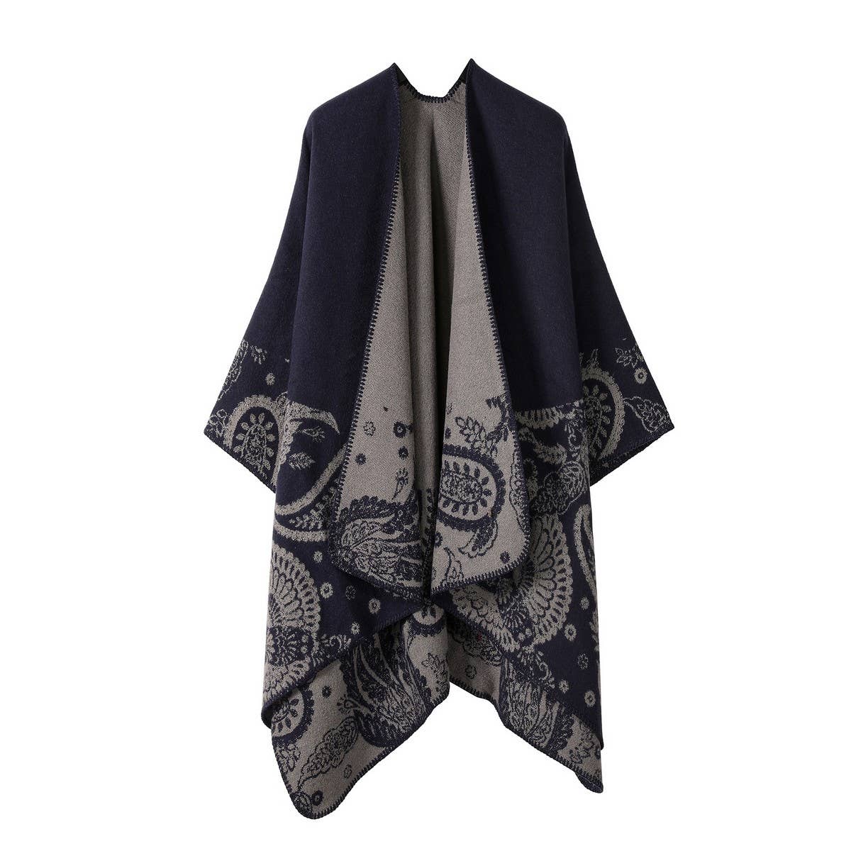 CASHEW FLOWER SHAWL SLIT CAPE DOUBLE SIDED SCARF_CWASC2222