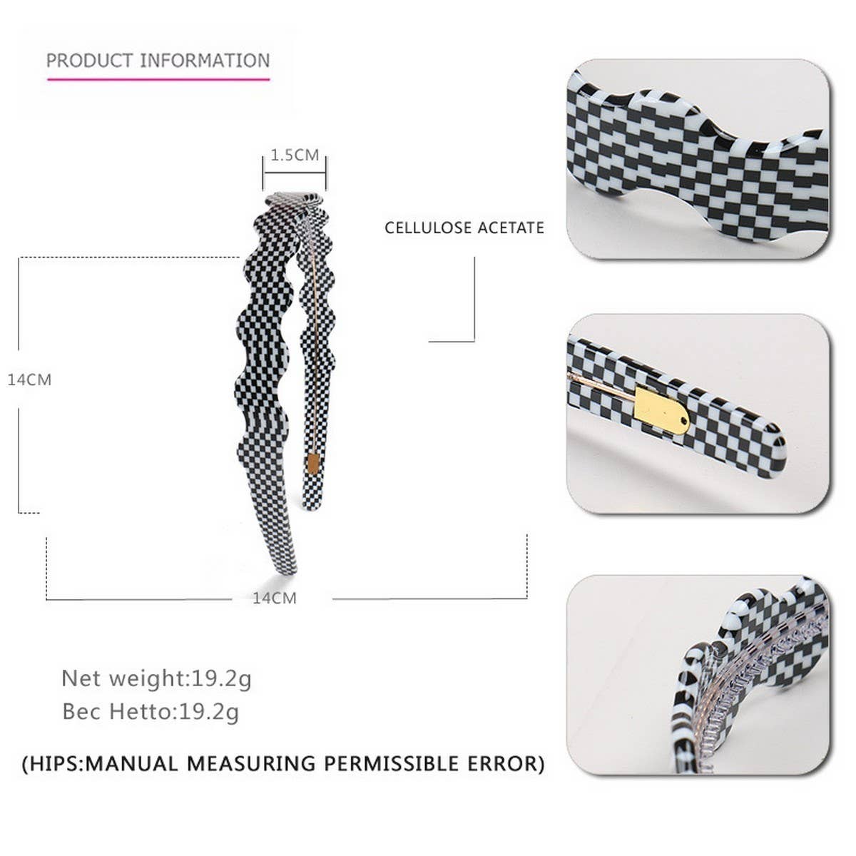 CHECKERBOARD HEADBAND WIDE WAVY HEADBAND_CWAHA4379