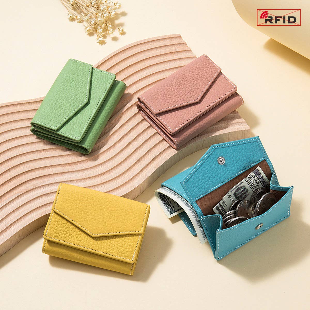 FASHION GENUINE LEATHER SHORT TRIFOLD MINI WALLET_CWAB3785