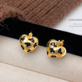 Valentines Day Leopard Print Gold Heart Earrings