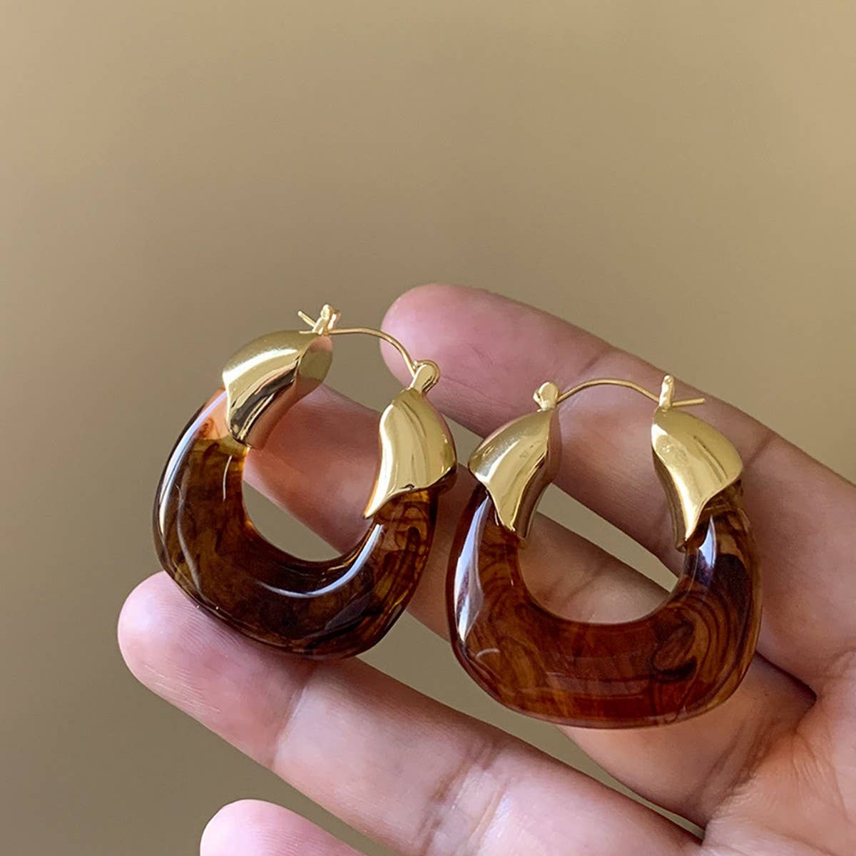 RETRO BROWN LIGHT LUXURY EARRINGS_CWASC1339
