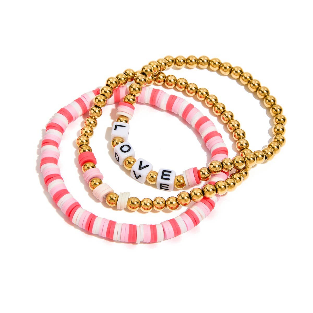 SWEET 18K GOLD COLORFUL CLAY STEEL BEAD BRACELET_CWAJE4805