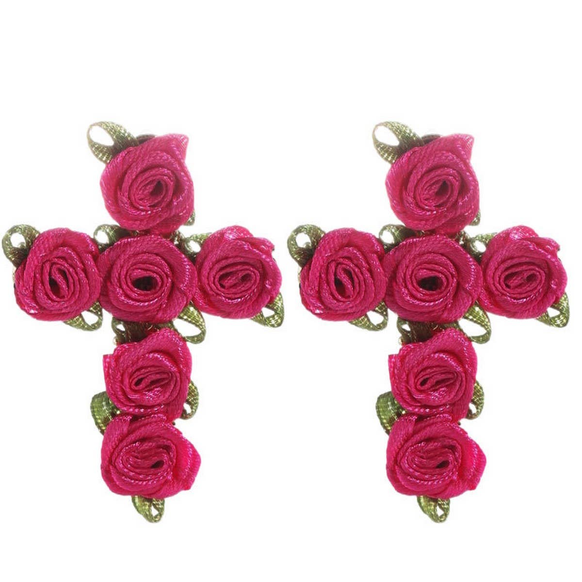 HANDMADE FABRIC FLOWER CROSS EARRINGS CHIC LOOK_CWMM6261