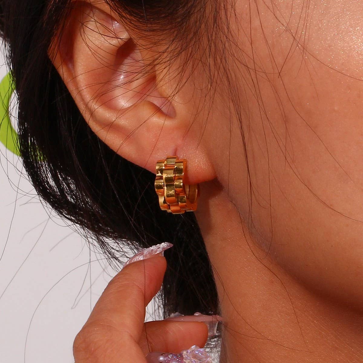 STAINLESS STEEL HIP HOP TRACK STITCHING EARRINGS_CWMM5731