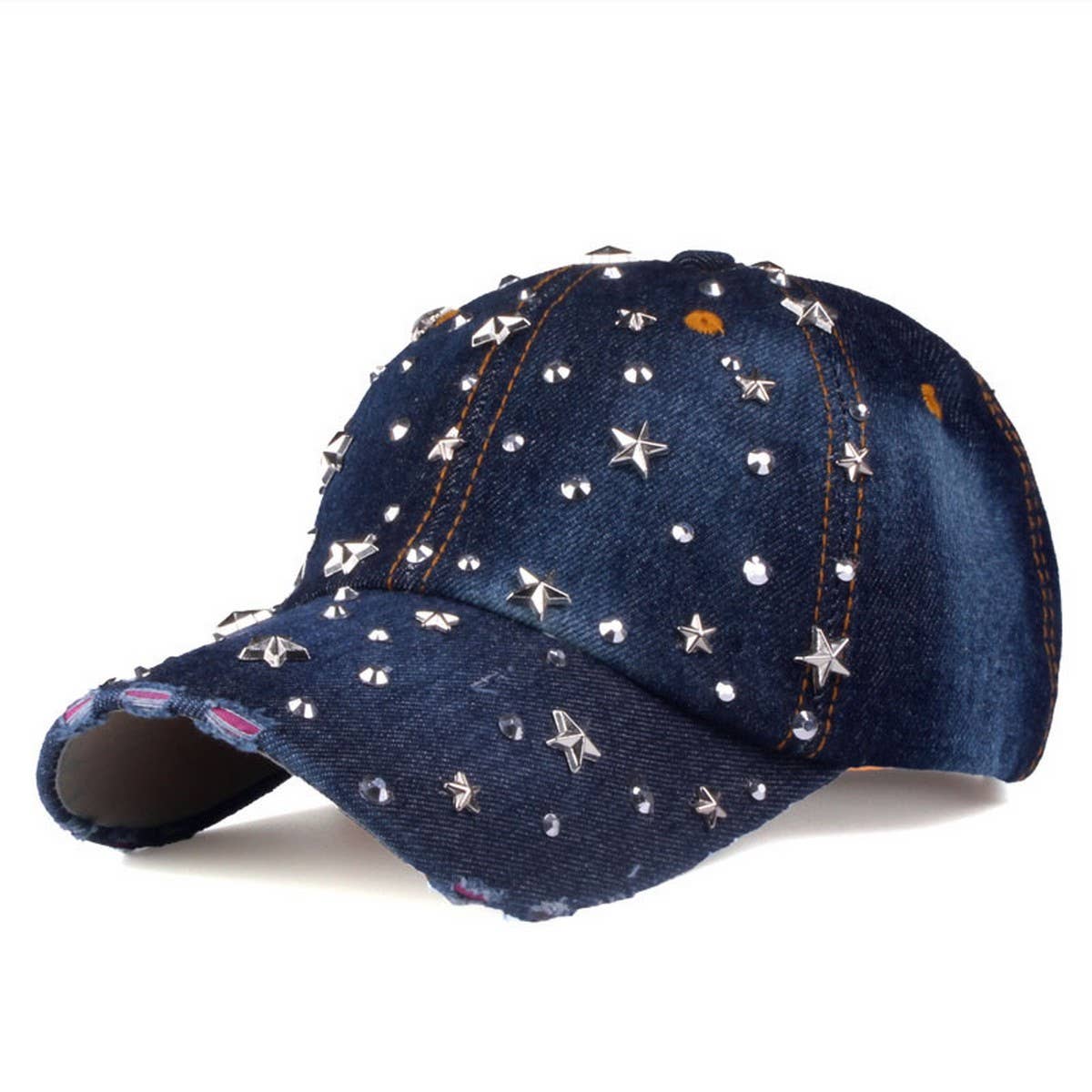 STARRY RHINESTONE DENIM BASEBALL CAP SUN HAT_CWAH0999