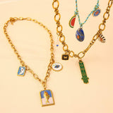 18K STEEL FATIMA HAND NECKLACE WITH FISH EYE_CWMM8859