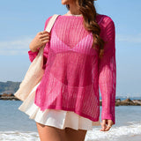 Solid Long Sleeve Slit Knitted Cover Ups_Cwtstl1071