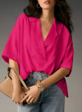 V-Neck Casual Loose Solid-Color Shirt
