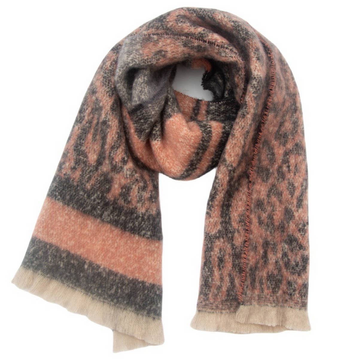 LEOPARD JACQUARD SCARF UNISEX WINTER KNIT WRAP_CWASC0860