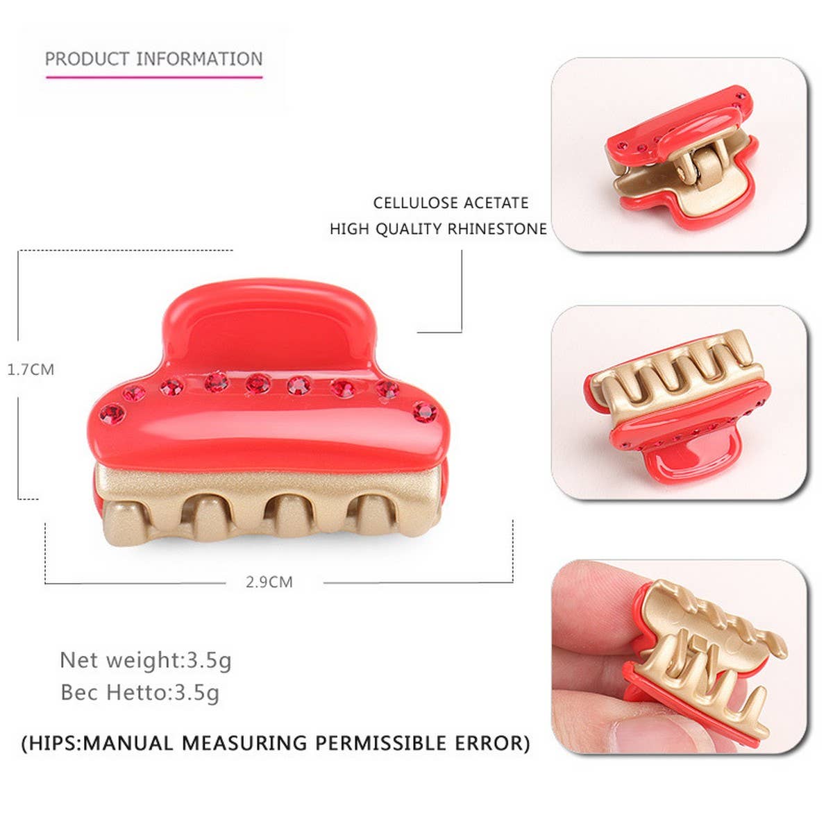 ACETATE SINGLE ROW DIAMOND GRAB CLIP MINI HAIRPIN_CWAHA4244