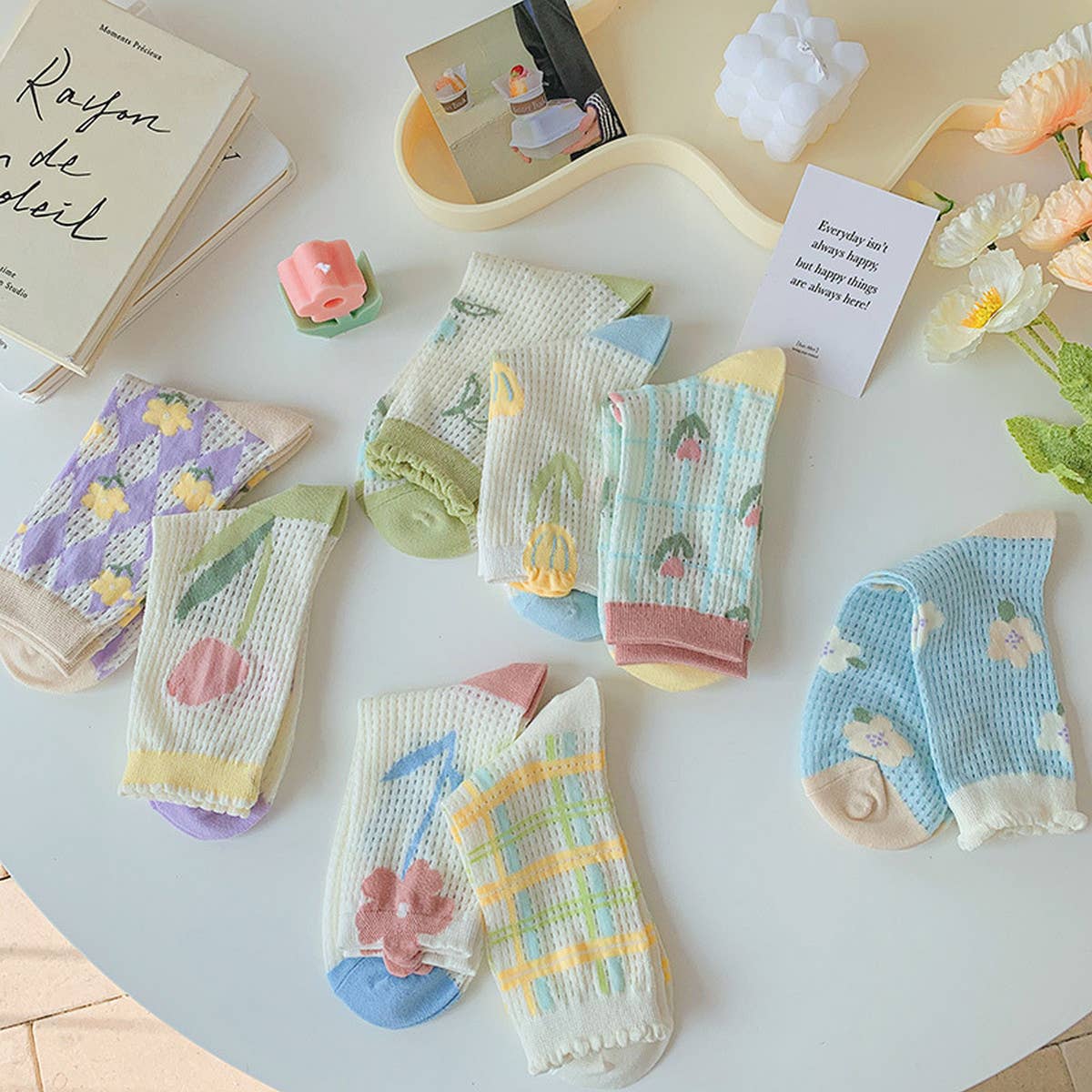 Women Thin Cute Three-Dimensional Flower Socks_Cwms0429