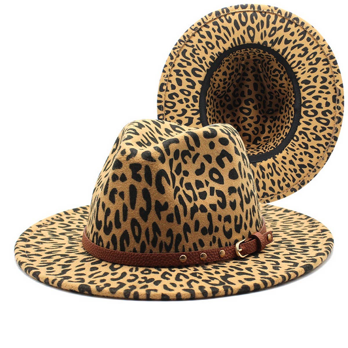 LEOPARD PRINT WOOLEN HAT WIDE BRIM JAZZ HAT_CWAH2534