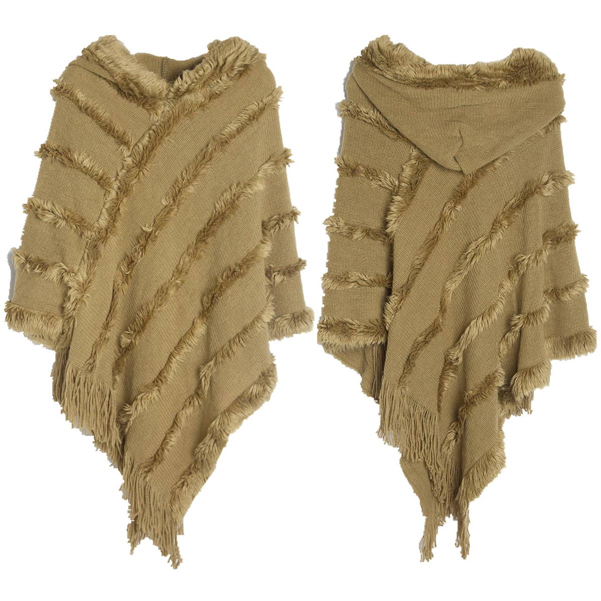 HOODED CAPE WITH FRINGED HEM SCARVES_CWASC0118