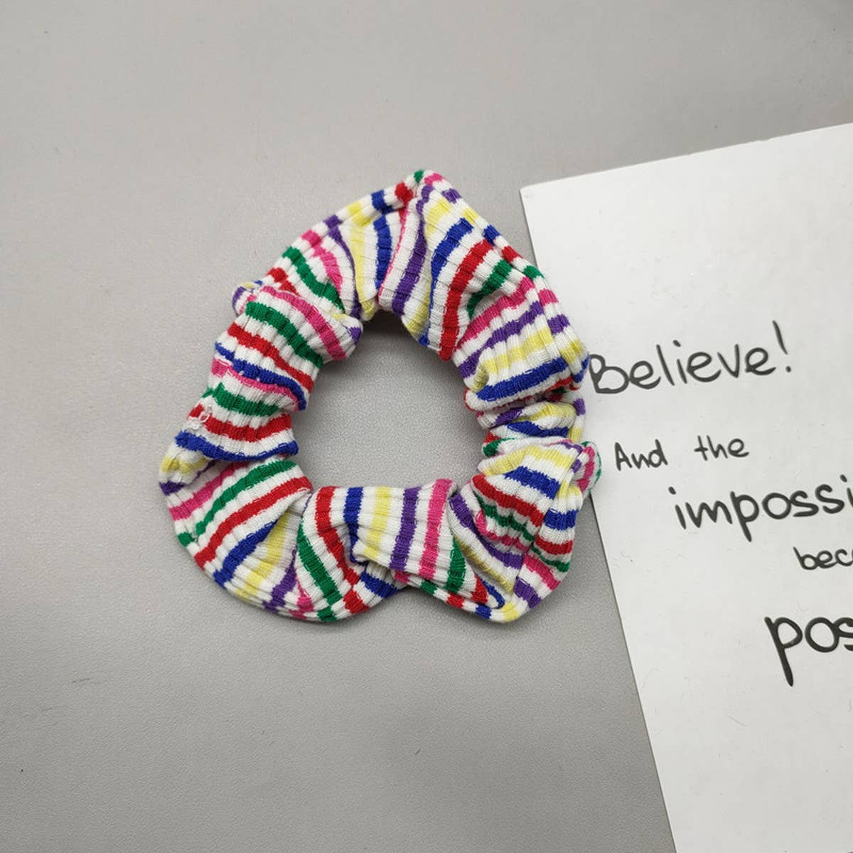 Winter Rainbow White Plush Hair Tie