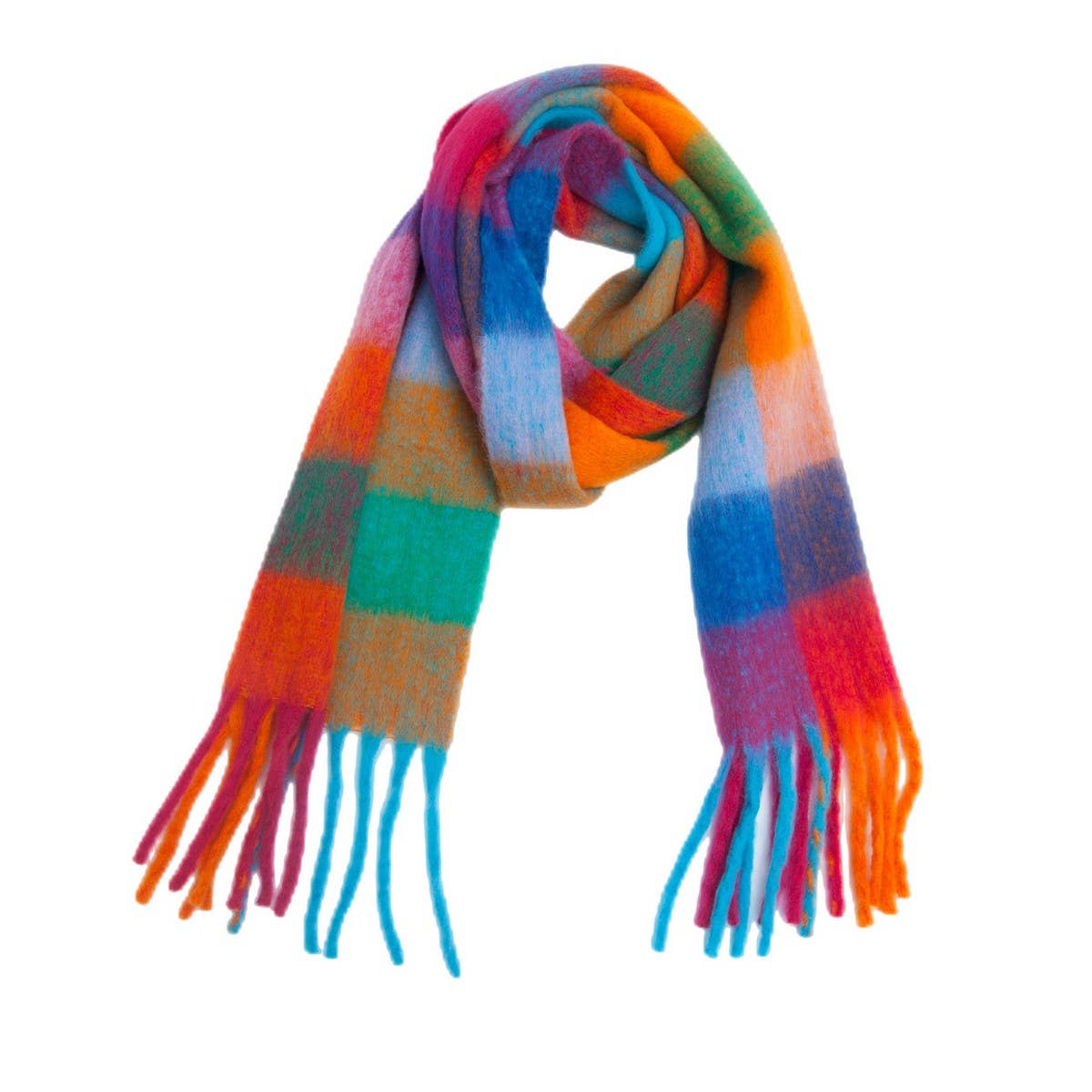 RAINBOW PLAID FUZZY SCARF THICK WINTER SHAWL WRAP_CWASC1051
