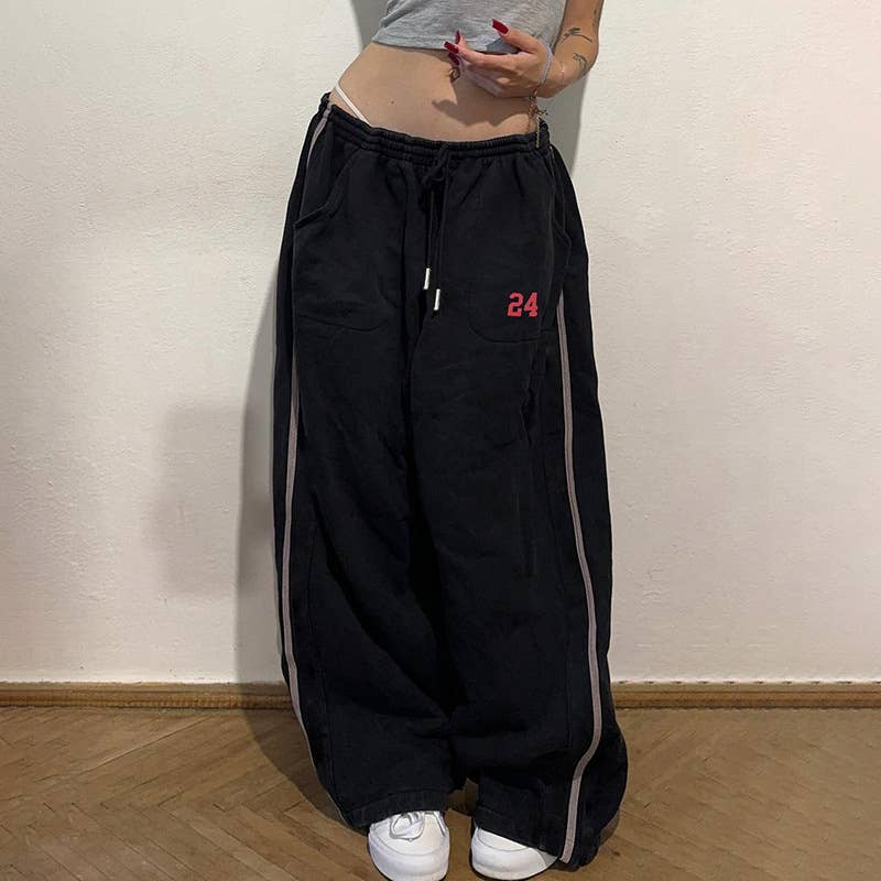 Sports Loose Lace-Up Elastic-Waist Casual Pants