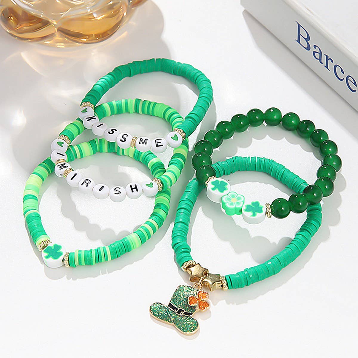 ST PATRICKS DAY LUCKY CLOVER CHARM BRACELET SET_CWMM3507