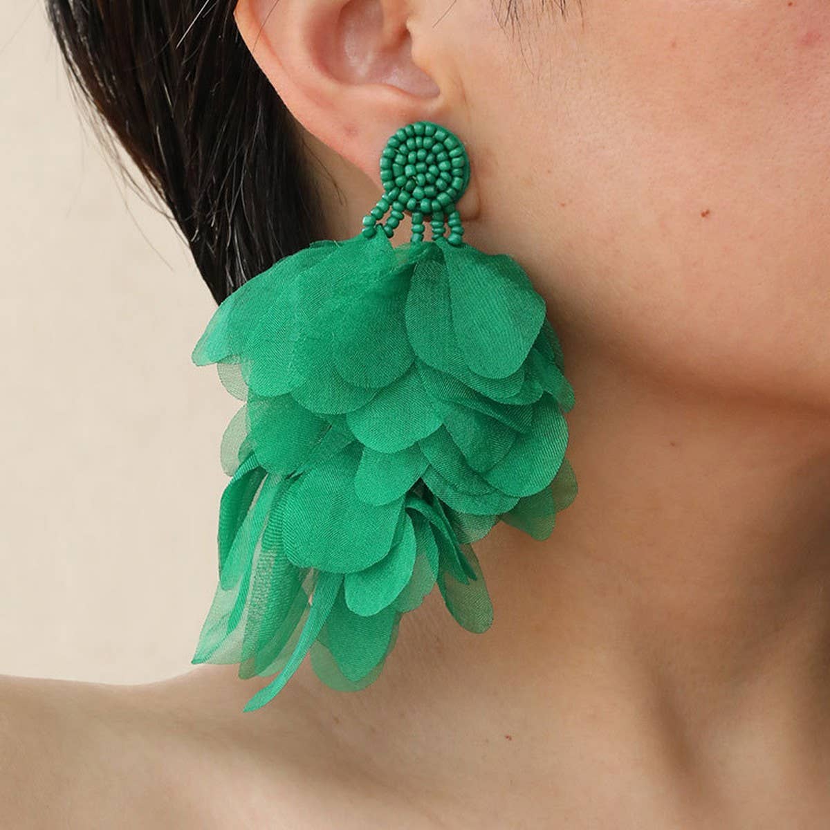 HANDMADE FABRIC TASSEL EARRINGS BOLD STATEMENT_CWMM6156