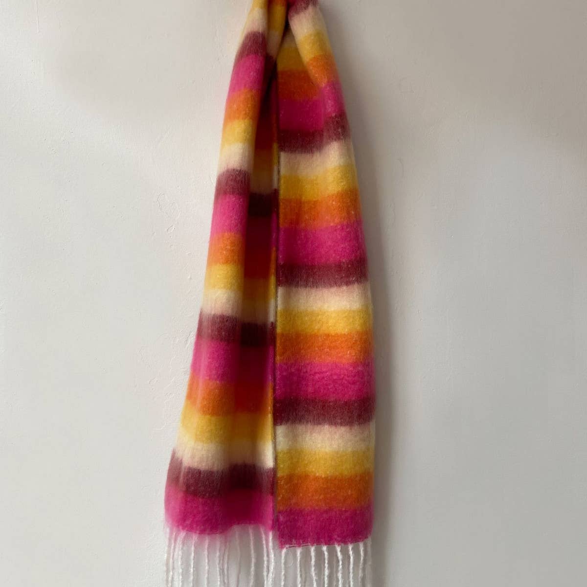 Women Striped Fringed Plaid Scarf