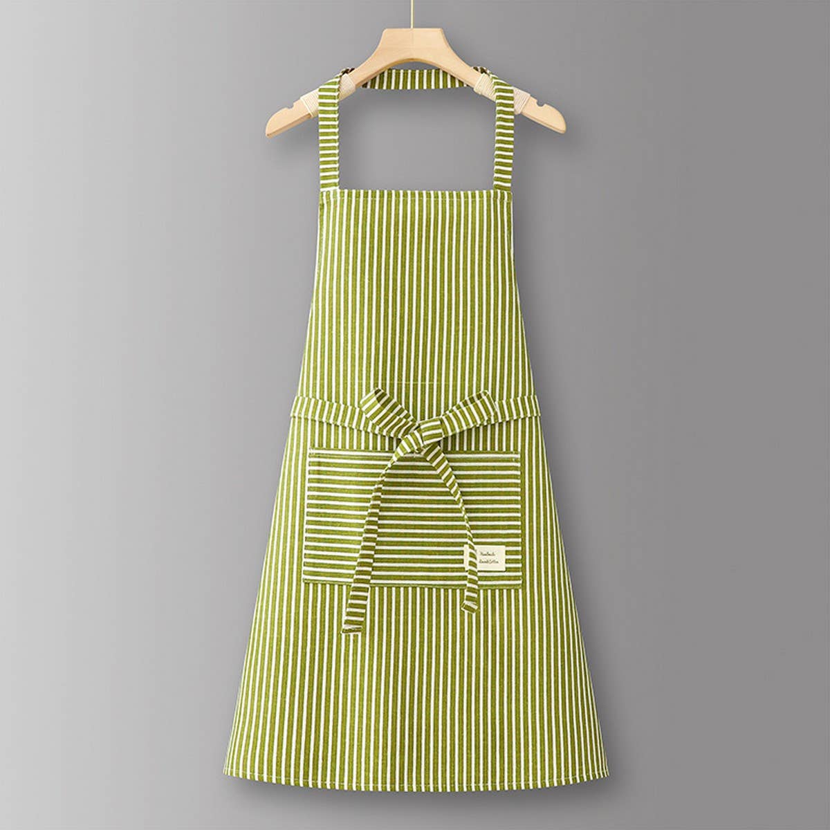 Cotton Striped Grid Kitchen Apron With Pocket_Cwmm10095