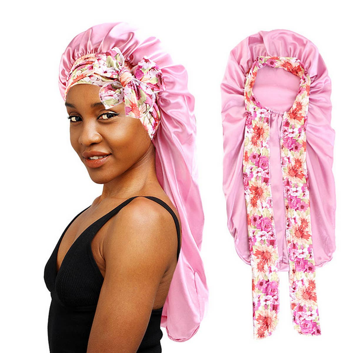 PRINTED RIBBON LONG HAIR CARE NIGHTCAP_CWAH1477