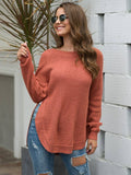 Solid Color Crew Neck Pullover With High Split