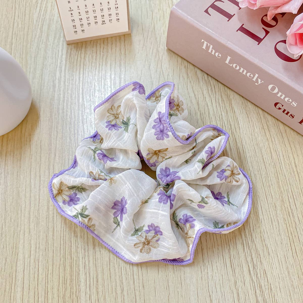 SMALL FLORAL PLEATED VERSATILE HAIR TIE_CWAHA1093