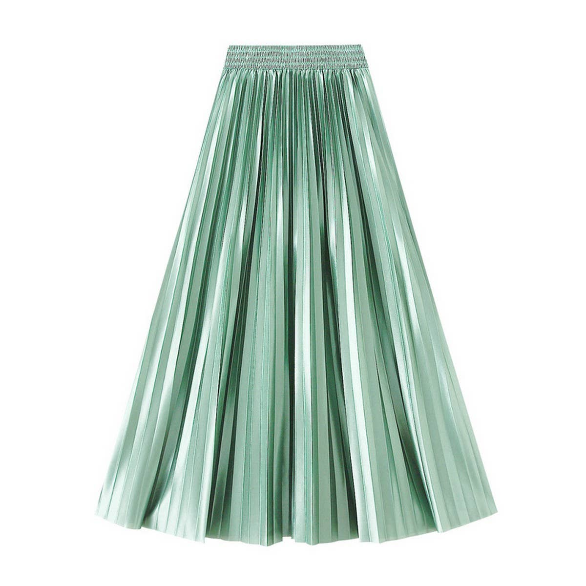 SLIMMING SHINY HIGH WAIST PLEATED MIDI SKIRT_CWBMS0329