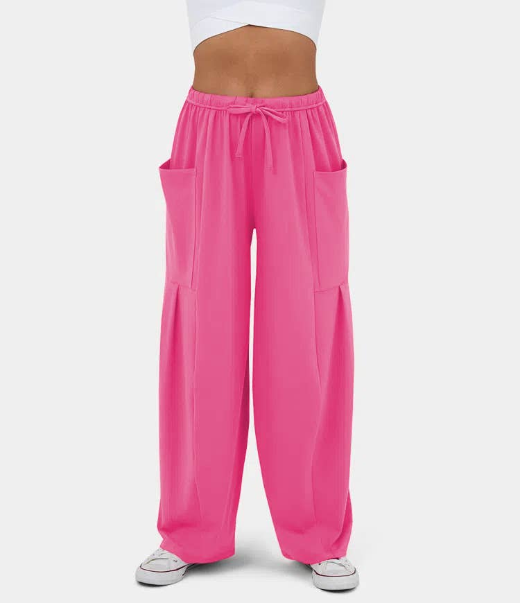 Stylish Elastic-Waist Pleated High-Waisted Pants