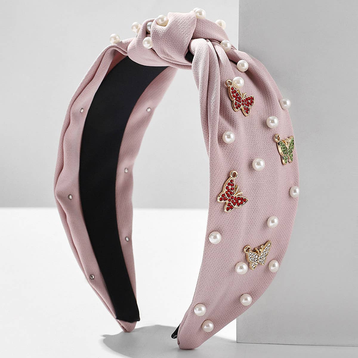 SOLID COLOR BUTTERFLY PEARL WIDE BRIM HEADBAND_CWAHA2605