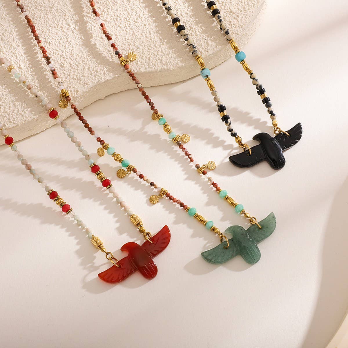 HIGH END EAGLE BEADED NATURAL STONE NECKLACE_CWMM7542