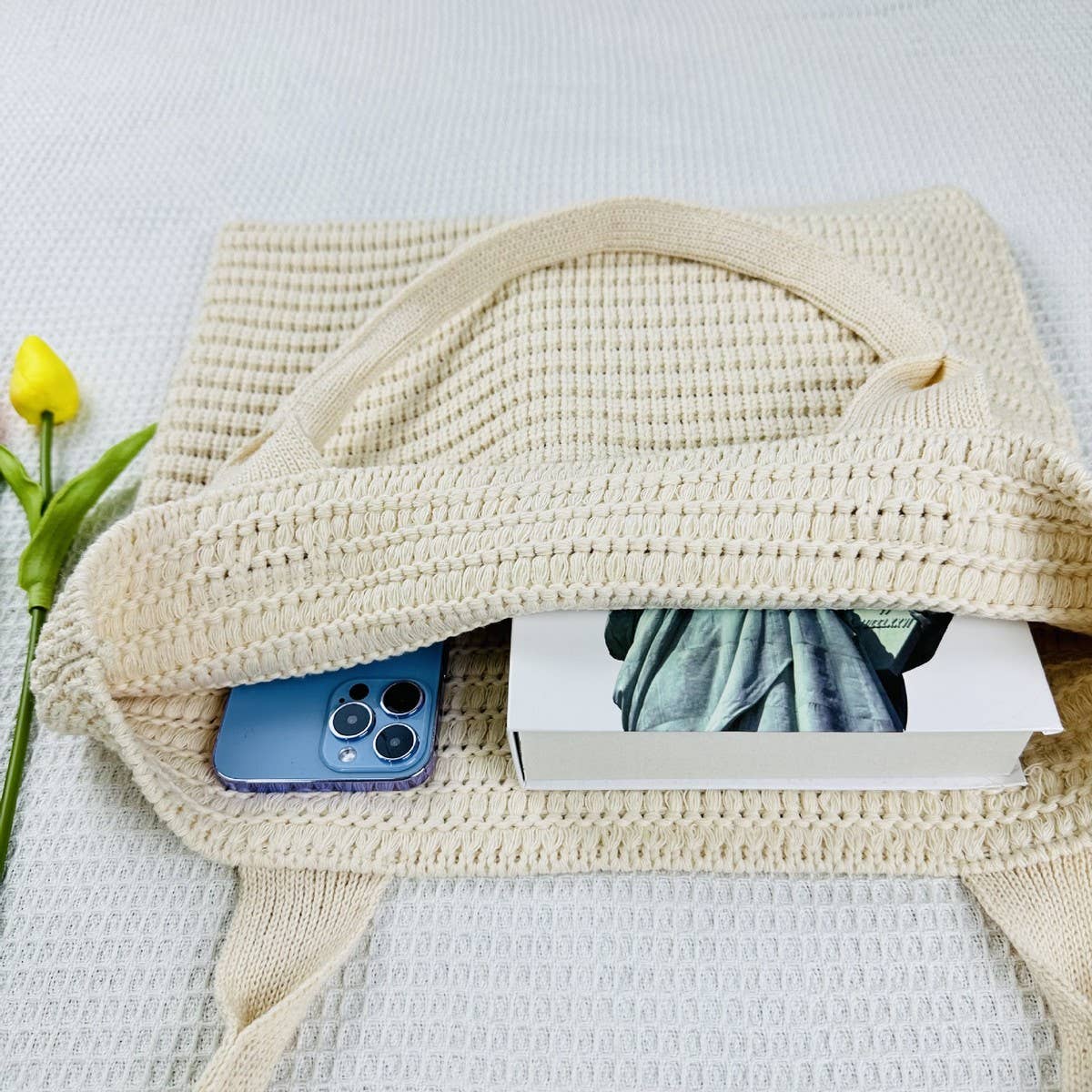 Cwab4574_Solid Color Large Capacity Knitted Shoulder Bag