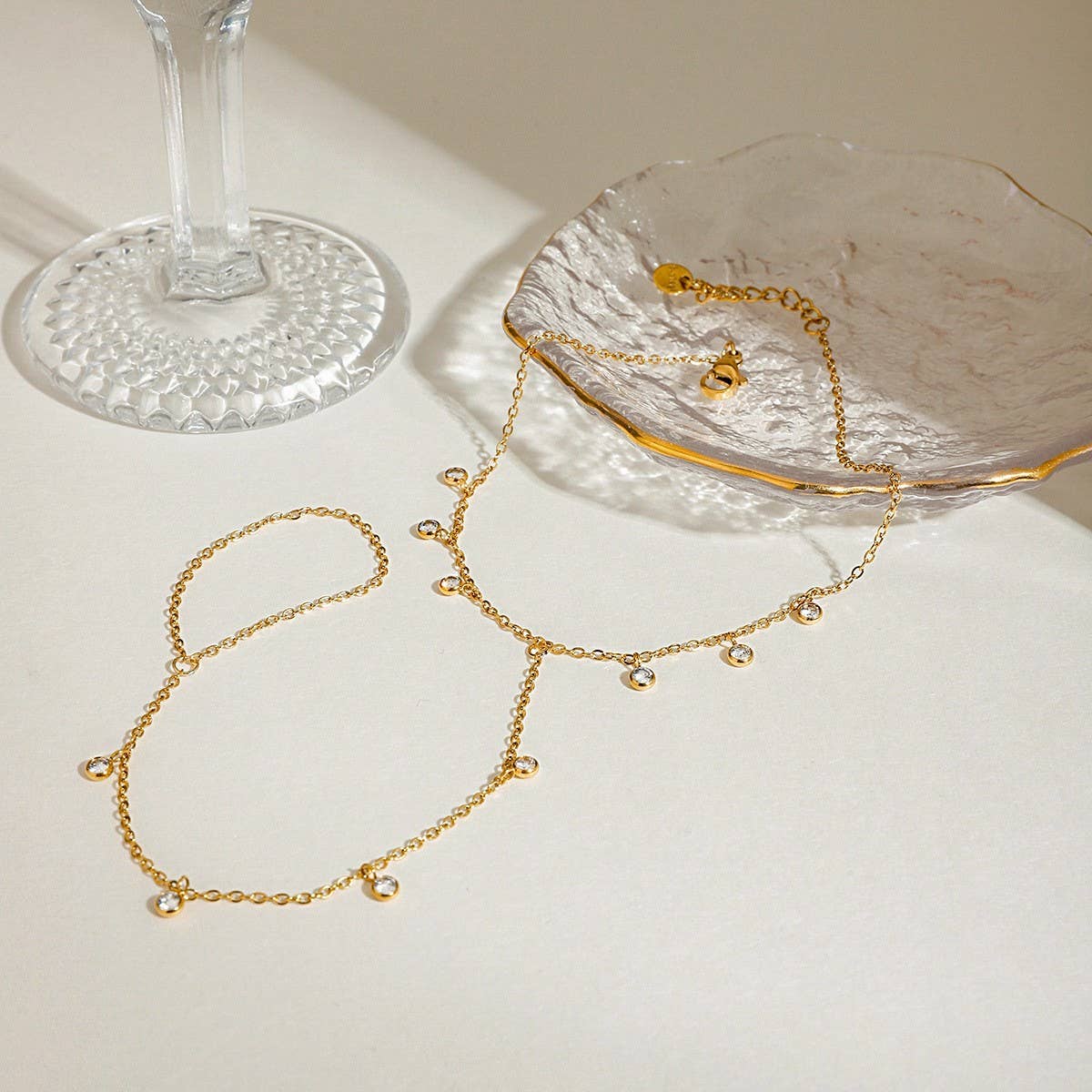 Trendy 18K Gold Multi-Zircon Toe Ankle Chain