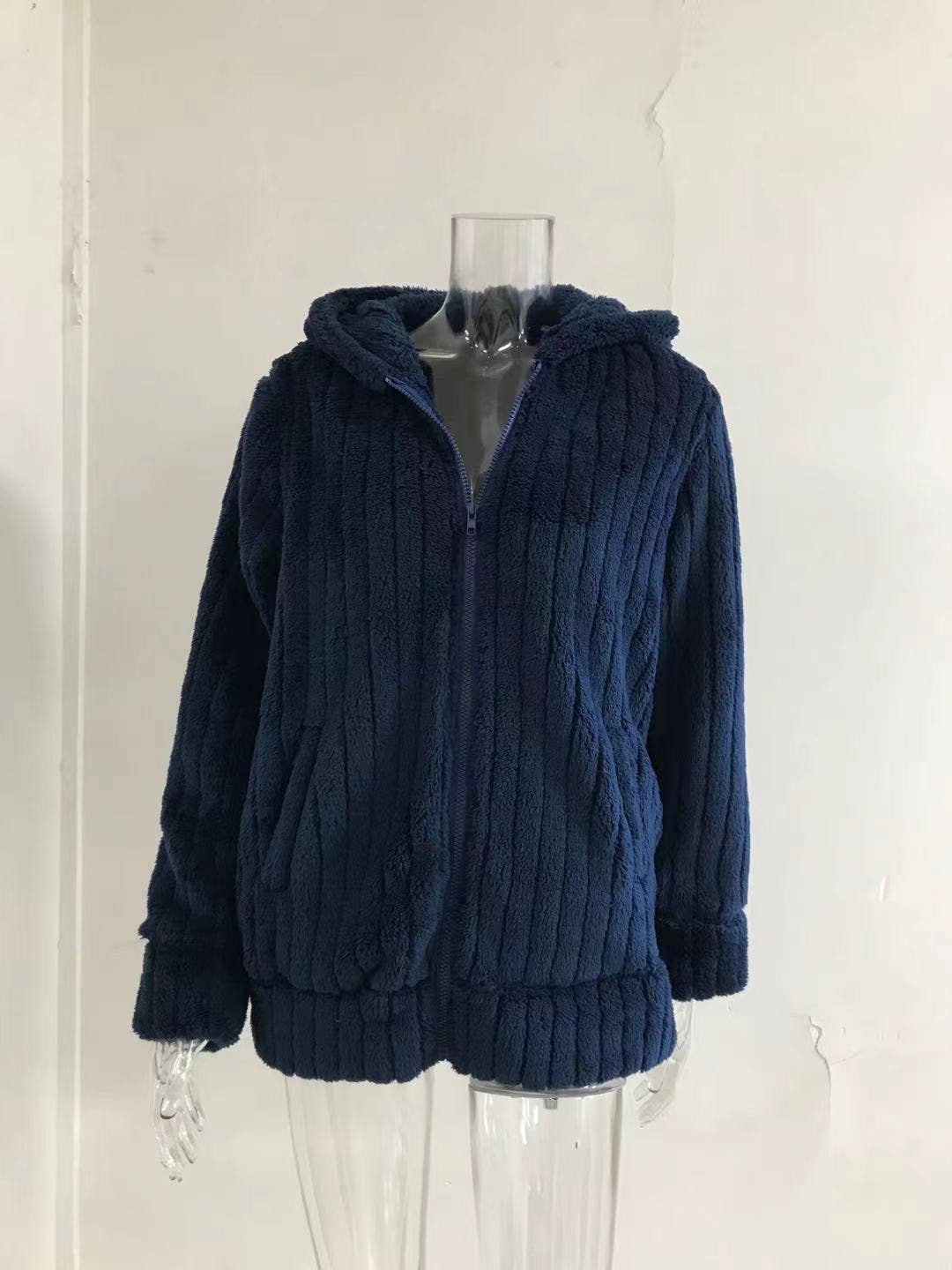 Warm Plush Mid-Length Coat With Solid Lapels