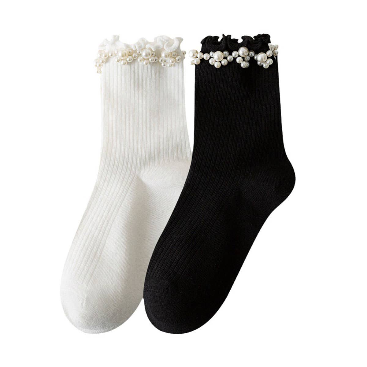 PEARL ORNAMENT COTTON CREW SOCKS_CWMS0283