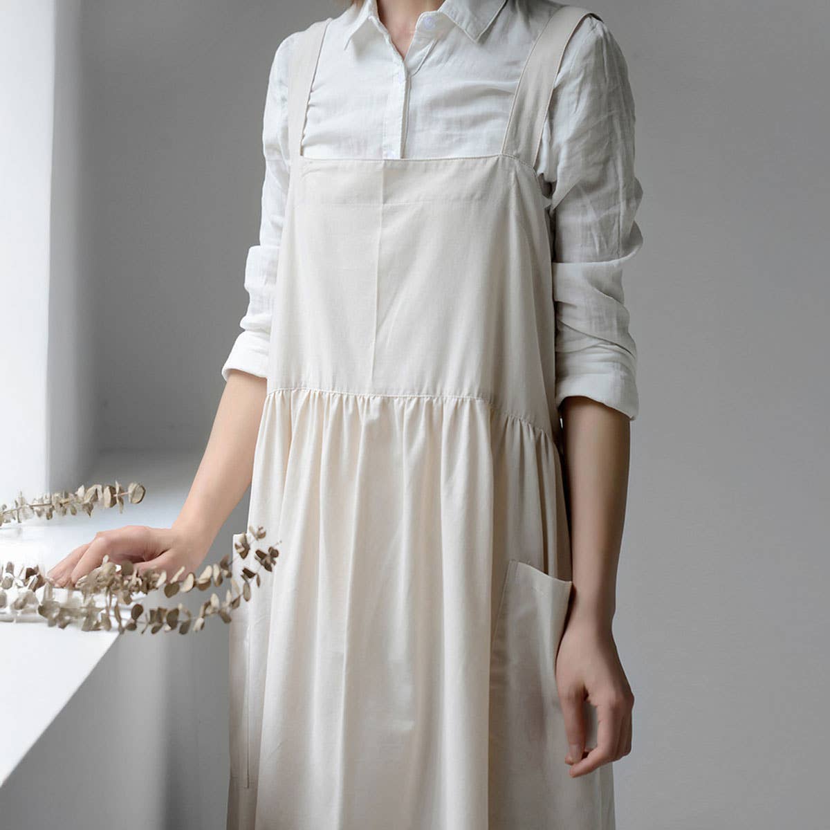 KITCHEN FLORIST WORK LINEN APRON WITH POCKETS_CWMM3295