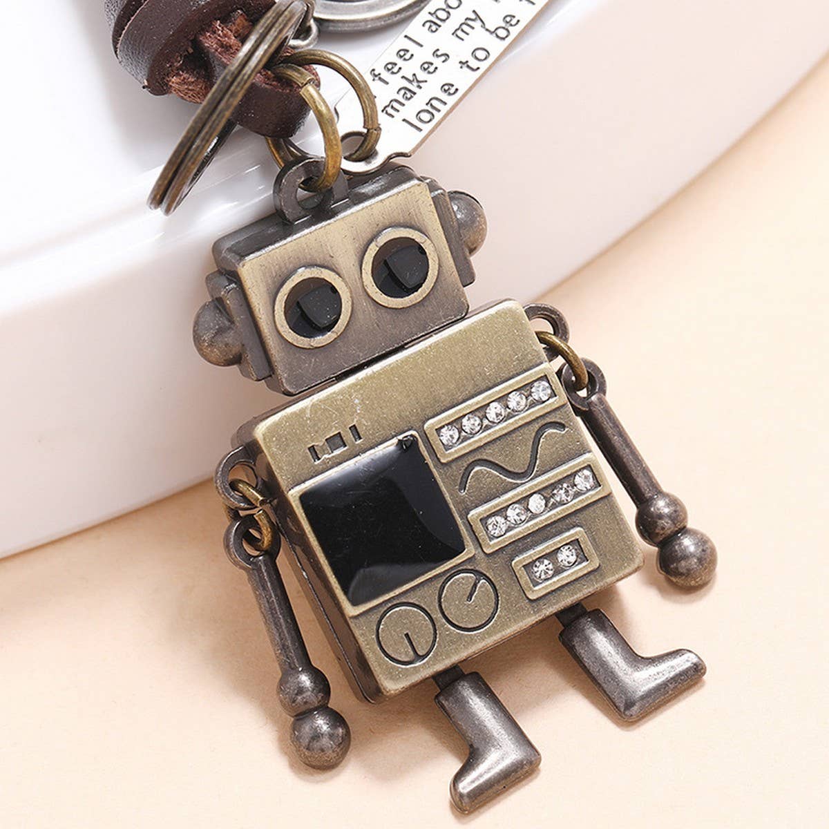 Vintage Braided Robot Cowhide Keychain_Cwmm4698