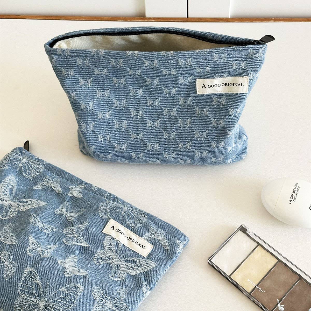 Denim Makeup Bag Large Pillow Handbag Travel Pouch_Cuab00702
