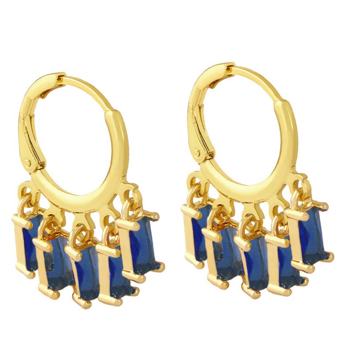 RECTANGULAR COLORED ZIRCON TASSEL EARRINGS_CWAJE1006