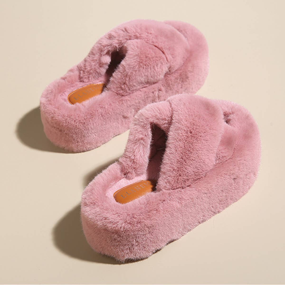 THICK SOLE CROSS STRAP FLUFFY BEDROOM SLIPPERS_CWSHS0230