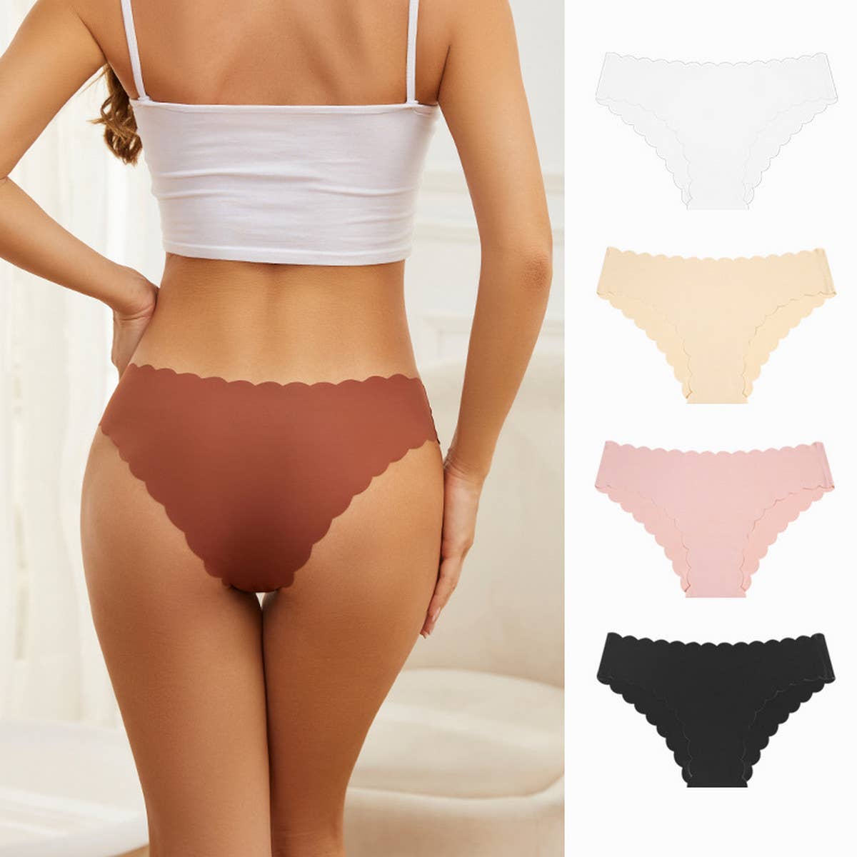 Women Mid-Waist Wavy Lace Ice Silk Panties_Cwmu0276