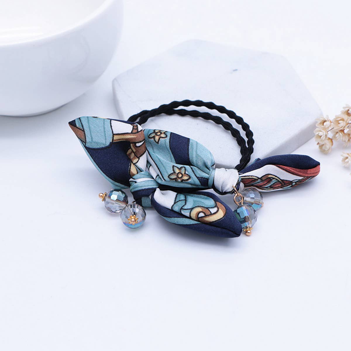 SIMPLE PEARL BOW HAIR TIE_CWAHA1074