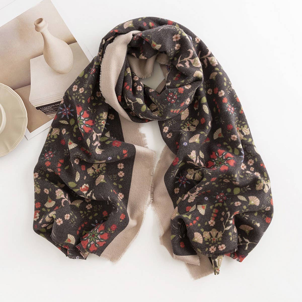 Cwasc2724_Cream Sweet Girl Style Printed Scarf Shawl
