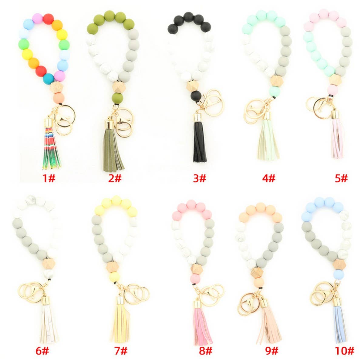 BEECH WOOD SILICONE BEAD WRISTLET KEYCHAIN_CWMM7006