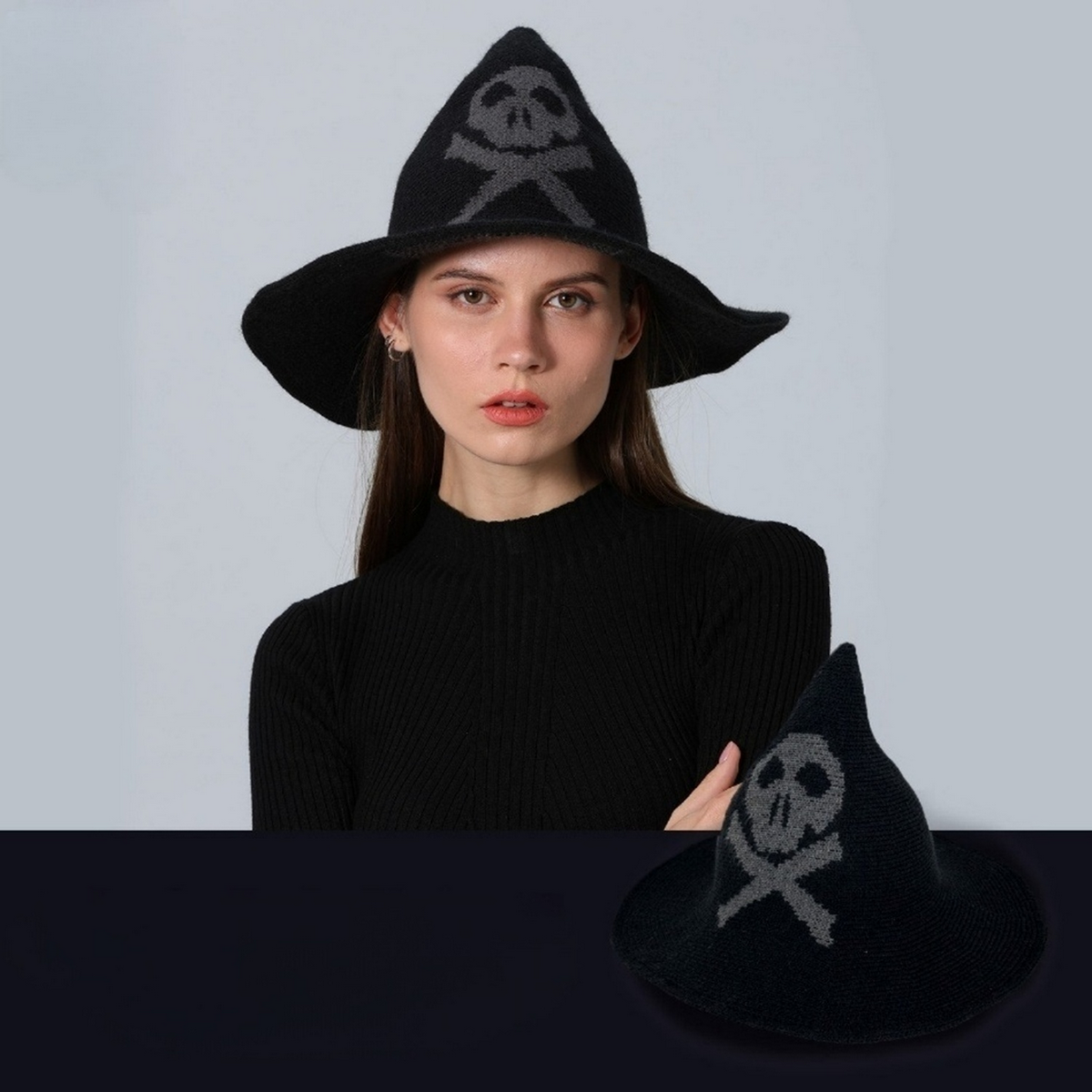 SKULL PRINT WIZARD HAT HALLOWEEN ACCESSORY_CWAH3991