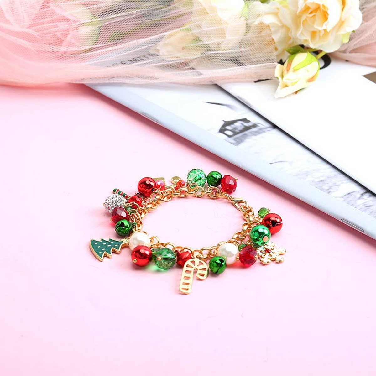 CHRISTMAS JEWELRY PEARL BELL DIAMOND BALL BRACELET_CWMM2610