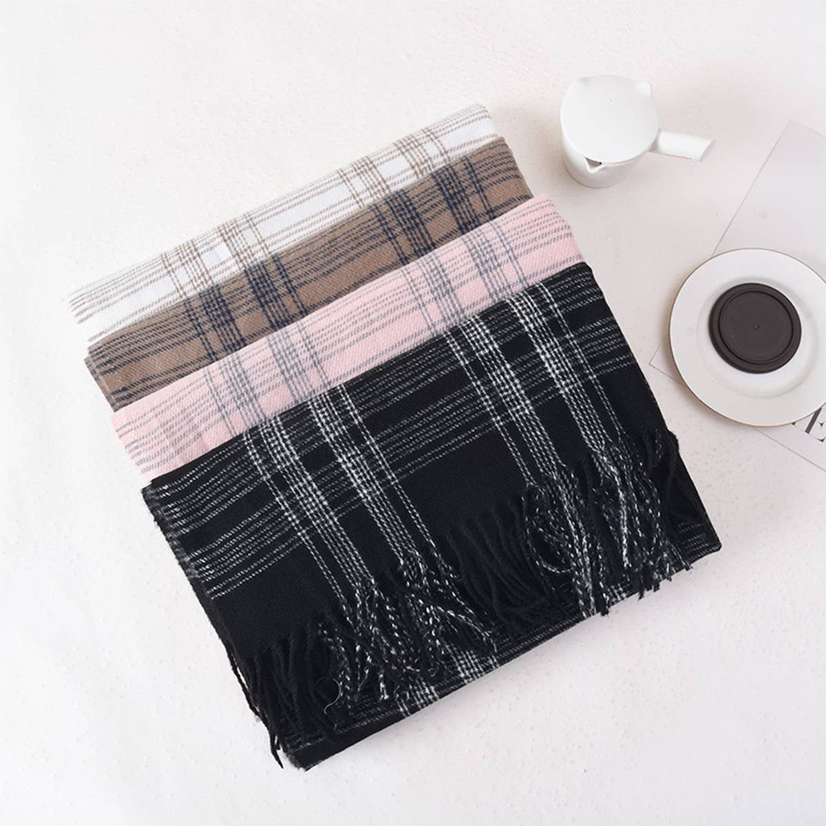 Women Simple Casual Warm Plaid Scarf
