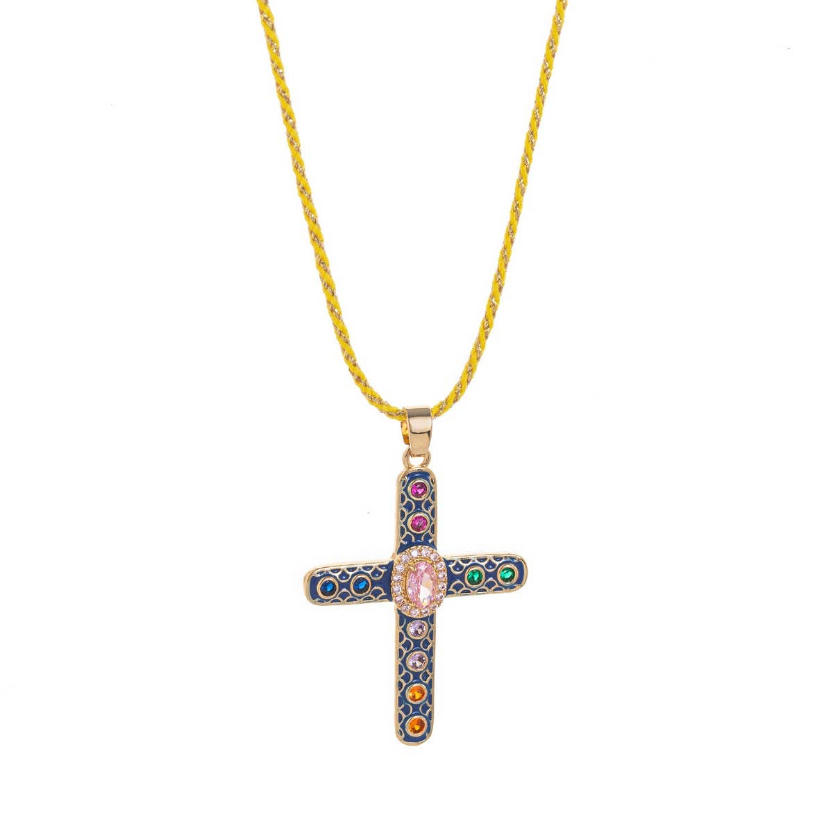 COLORFUL ZIRCON CROSS PENDANT NECKLACE VERSATILE_CWMM6961
